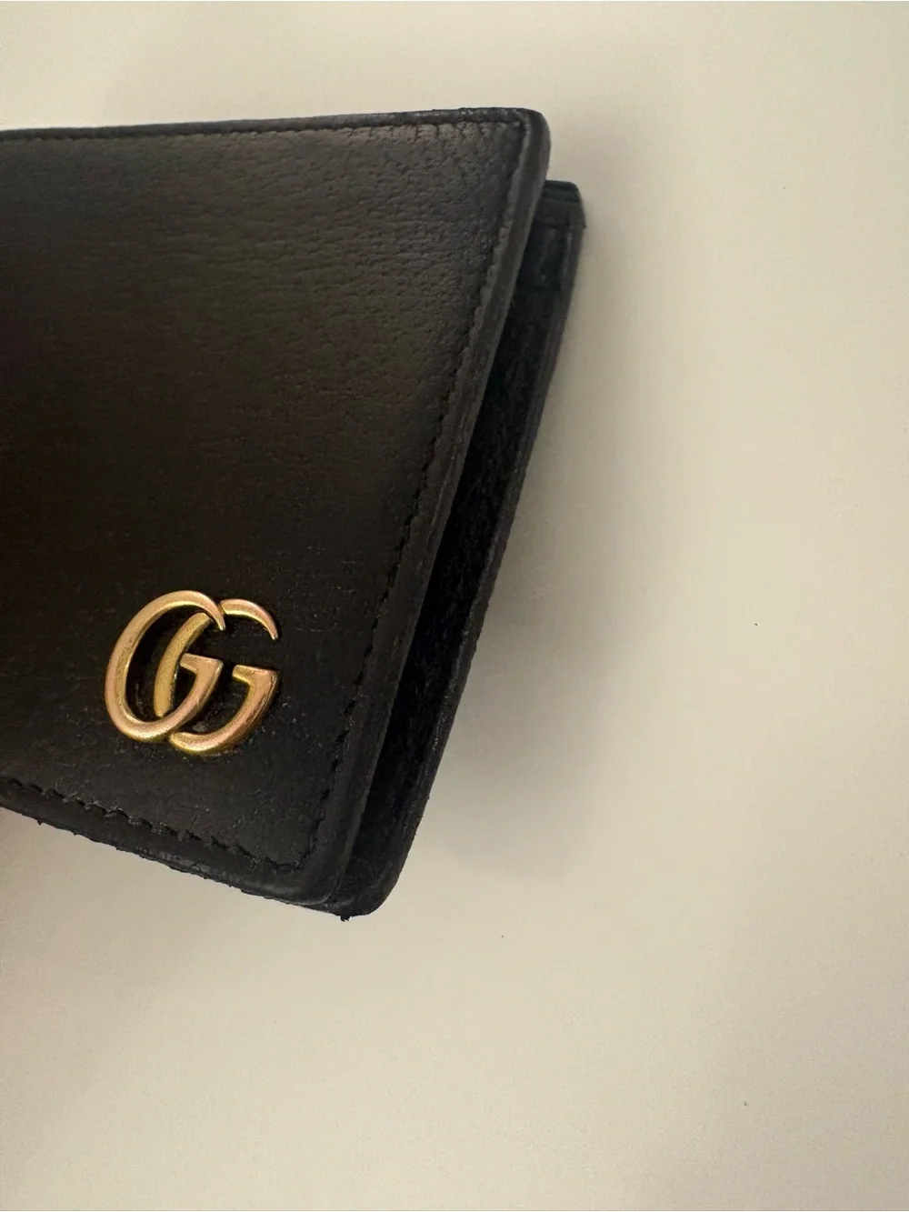 Gucci Black Leather Wallet with Gold Double G Logo
